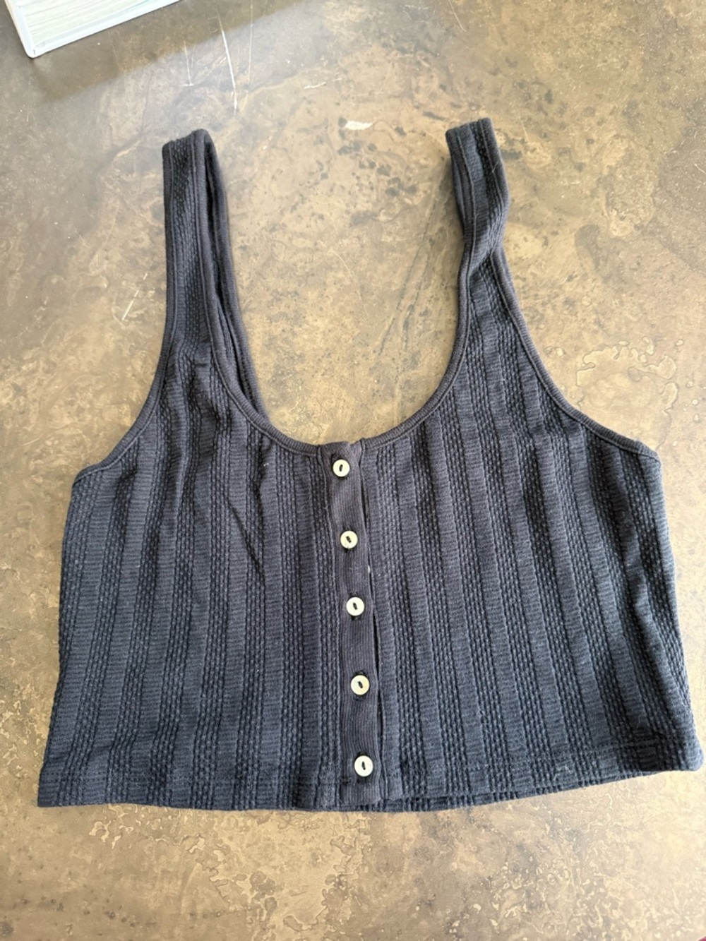 Free People Black Ribbed Button-Front Crop Tank